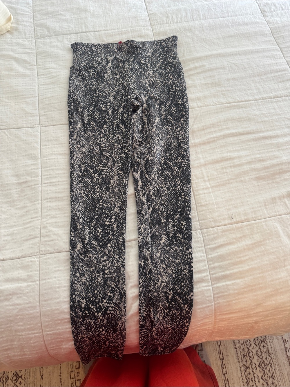 SPANX Black and White Patterned Leggings with Red Brand Tag